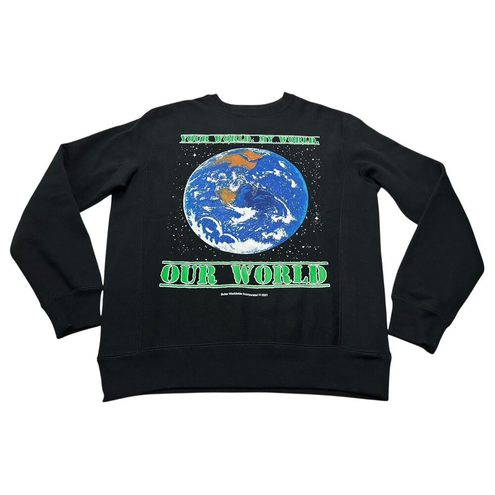 Men's Butter Goods Our World Crewneck Sweatshirt Size Small Black